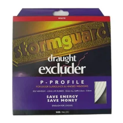 Stormguard P Profile Self-Adhesive Rubber Draught Excluder 10m - White