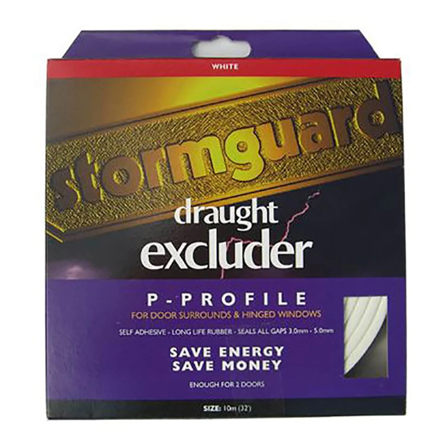 Stormguard P Profile Self-Adhesive Rubber Draught Excluder 10m - White