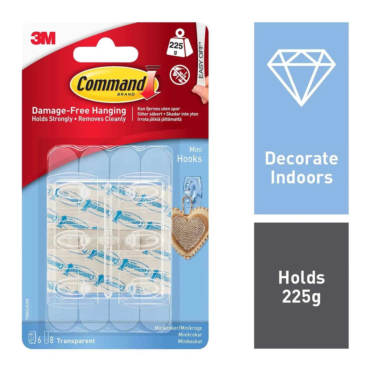 Command Mini Clear Self Adhesive Hooks With Clear Strip