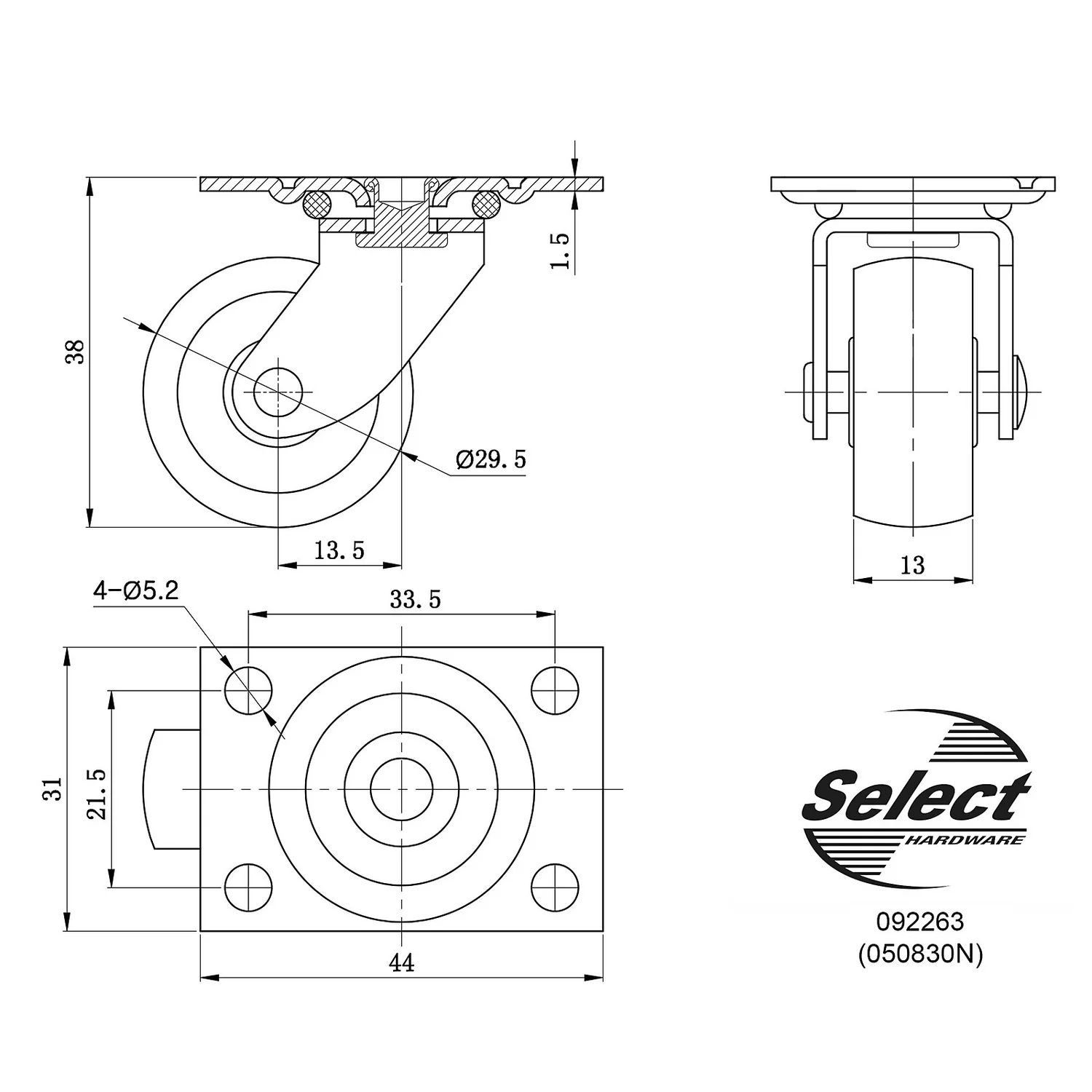 None Single Wheel Castors With Plate Fitting - 4 Pack - Image 2