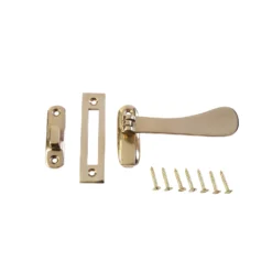 Victorian Hook Plate Window Fastener - Polished Brass