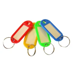 None Large Key Rings With ID Tabs - 4 Pack - Assorted Colours