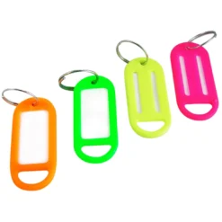 None Key Rings With ID Tags - 4 Pack - Fluorescent Colours
