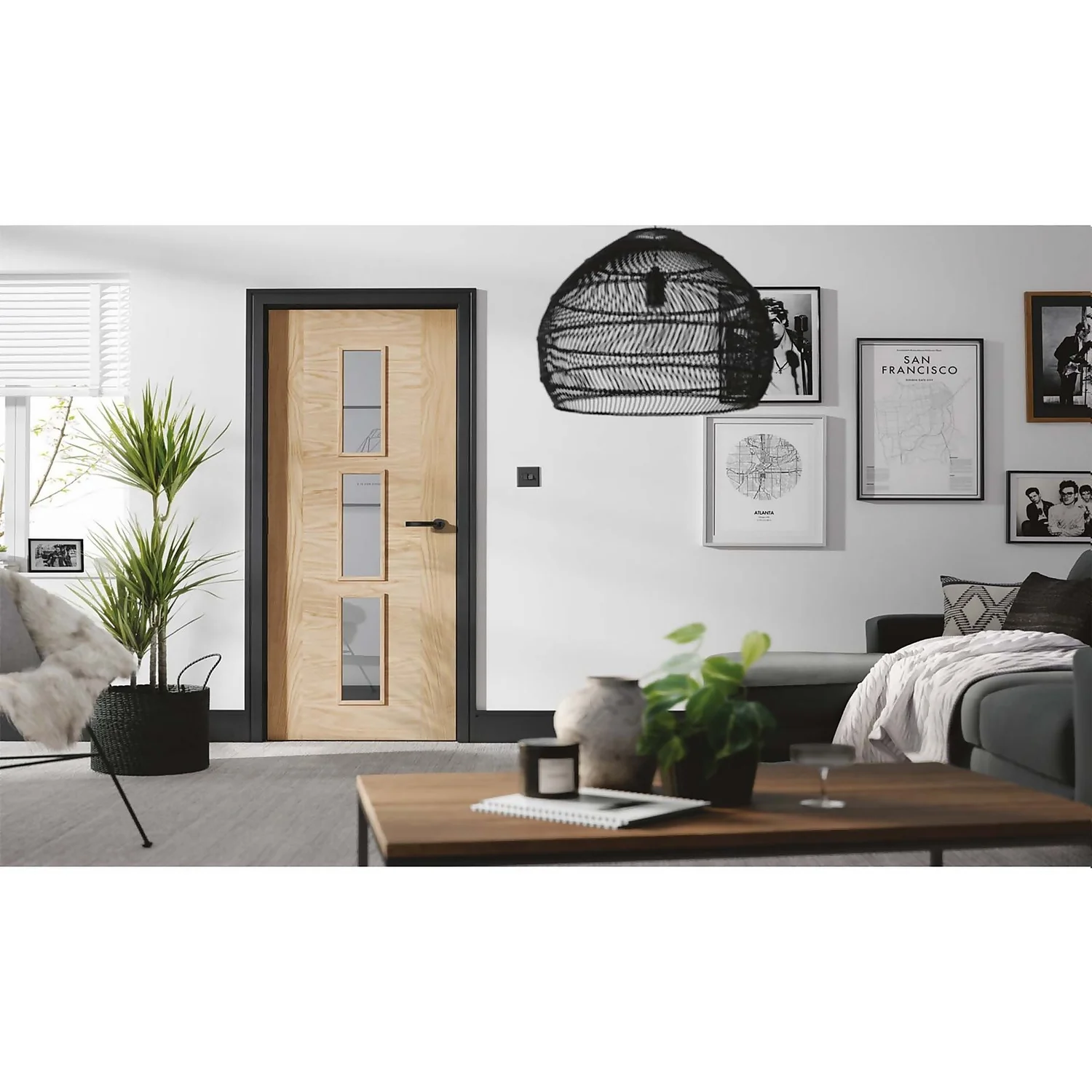 Sofia Internal Glazed Pre-Finished Oak 3 Lite Door - 838 X 1981mm - Image 2