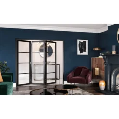 Slim-line Black 4 Light Clear Glazed Room Divider 3+0