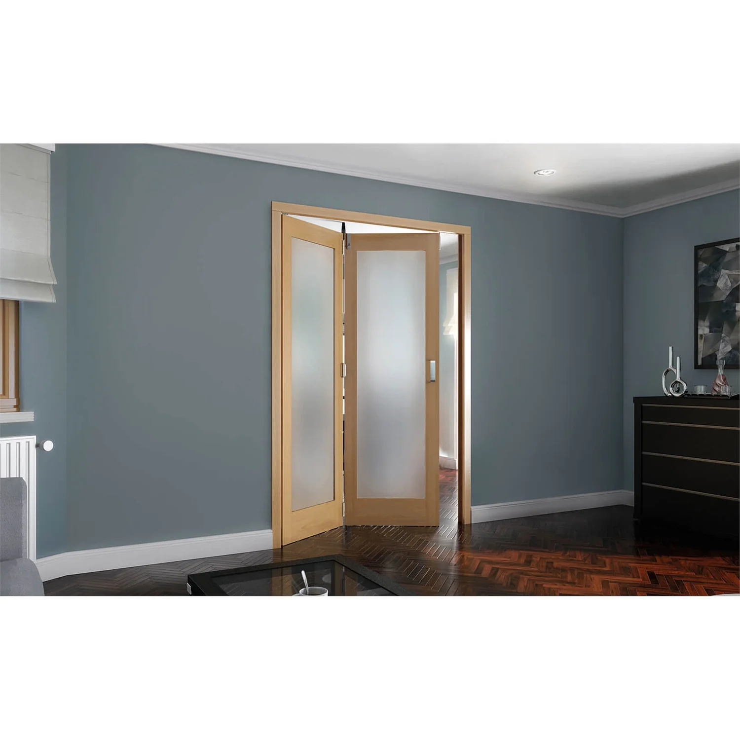 Shaker Oak 1 Light Obscure Glazed Interior Folding Doors 2 X 0 2047 X 1319mm