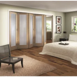 Shaker Oak 1 Light Obscure Glazed Interior Folding Doors 5 X 0 2047 X 3538mm