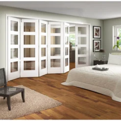 Shaker White Primed 4 Light Clear Glazed Interior Folding Doors 5 X 1 2047 X 4227mm