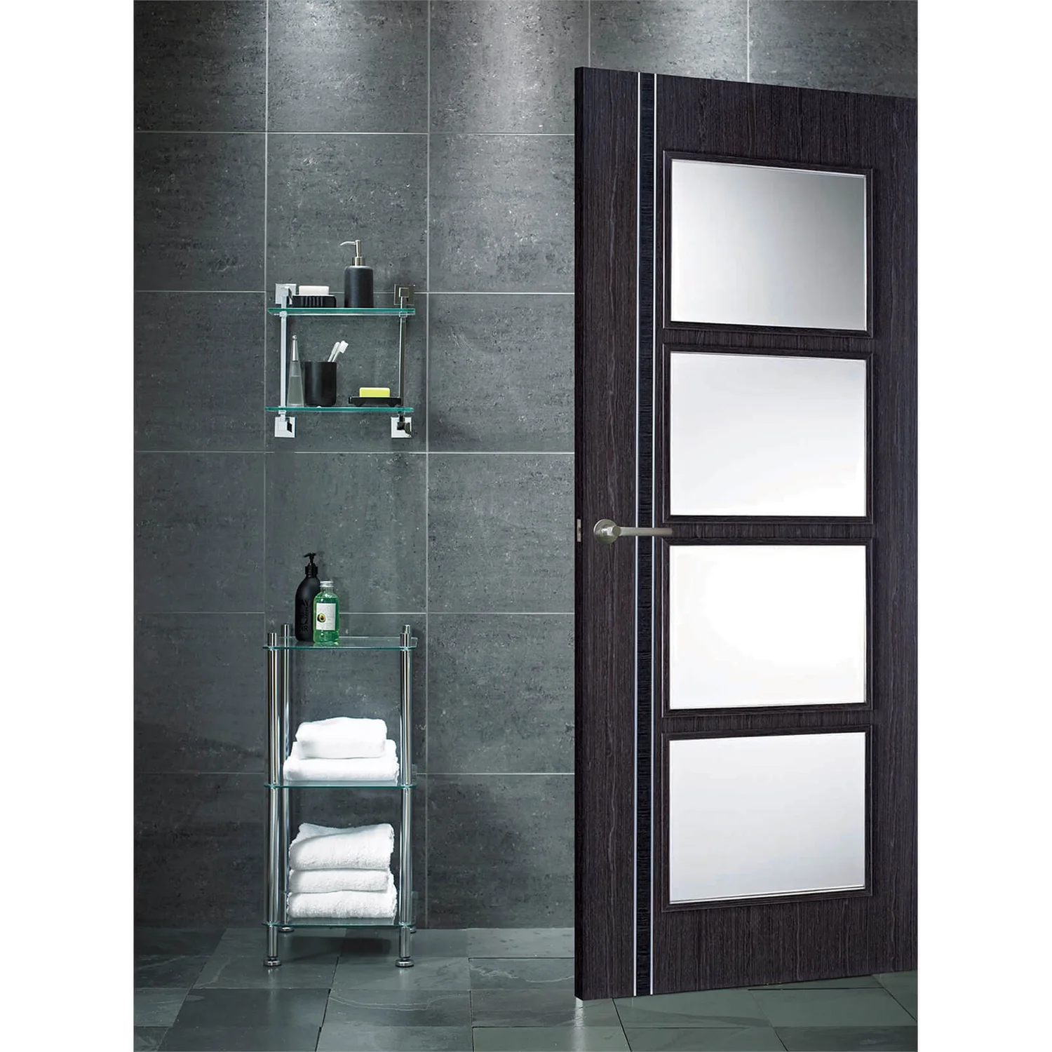 Zanzibar Internal Glazed Prefinished Ash Grey 4 Lite Door - 838 X 1981mm - Image 2