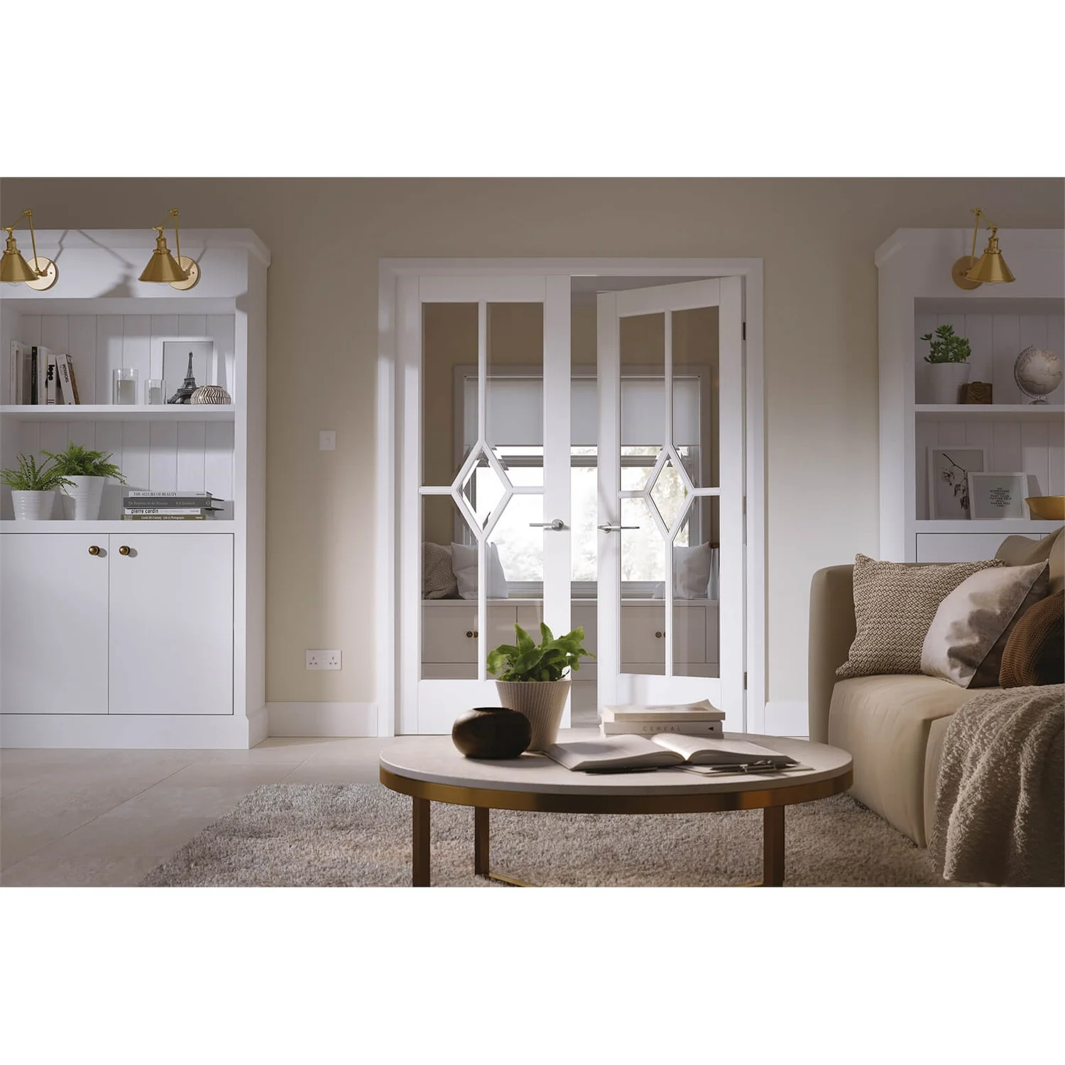 Reims Internal Glazed Primed White 5 Lite Pair Doors - 1372 X 1981mm - Image 2