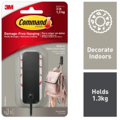 Command Medium Self Adhesive Hook - Matte Black