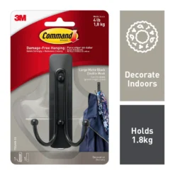 Command Large Self Adhesive Double Hook - Matte Black