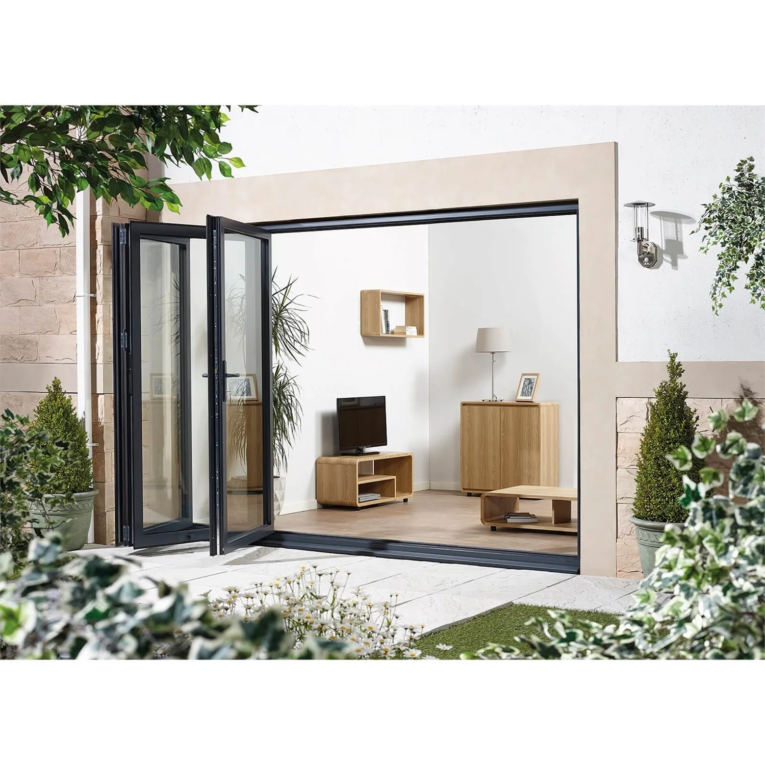 Aluvu Exterior Door - Foldslide 3 Door - Left Hand Stack - Grey 2.4m