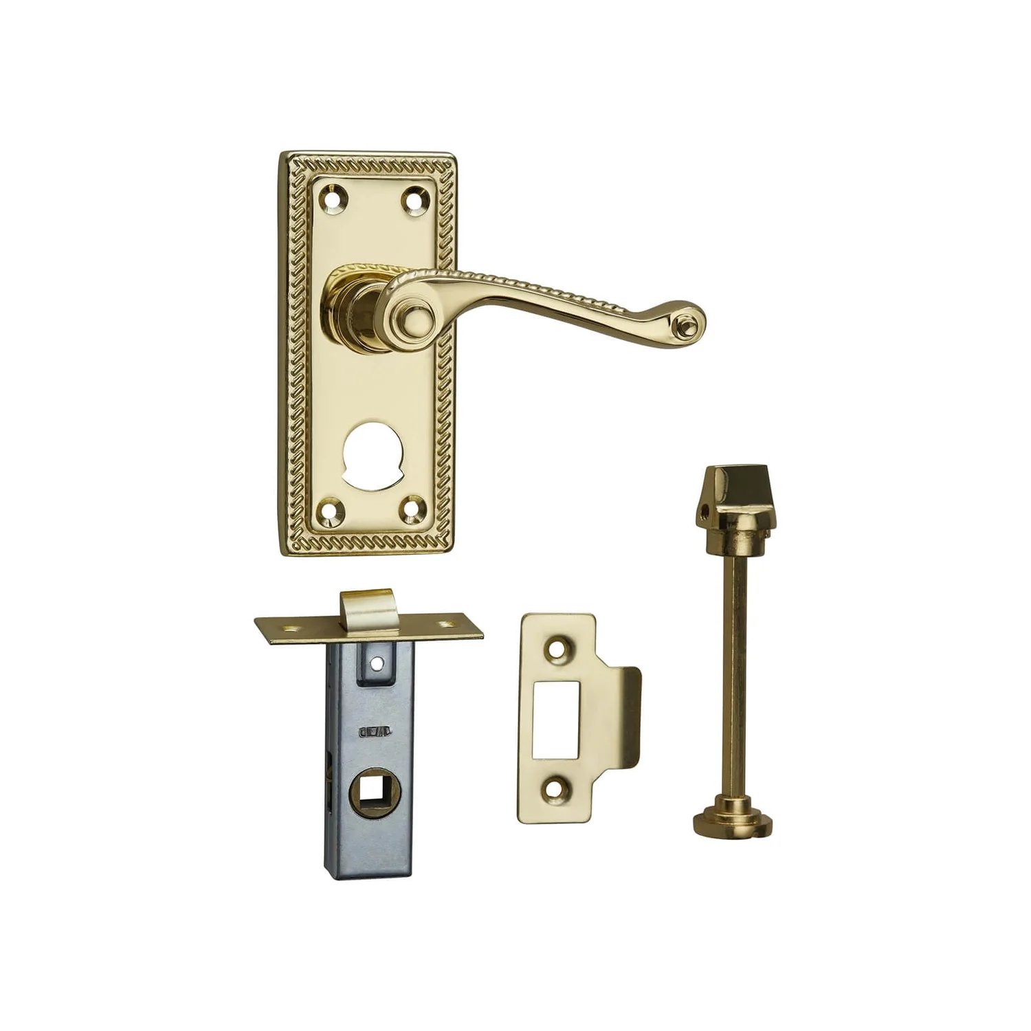 None Homebuild Georgian Short Backplate Privacy Lever Set - Polished Brass - Image 2