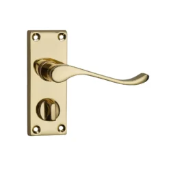 None Homebuild Victorian Scroll Short Backplate Privacy Lever Set - Polished Brass