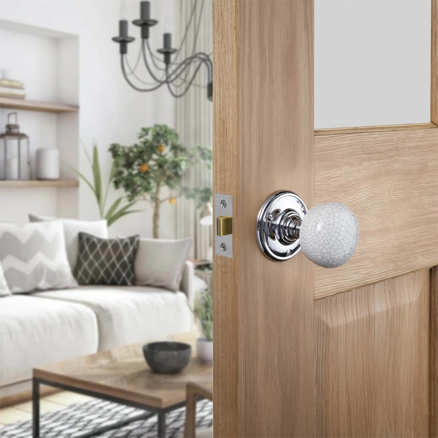 Sandleford Pittville Ceramic Mortice Knob Set - Grey Crackle & Polished Chrome - Image 3