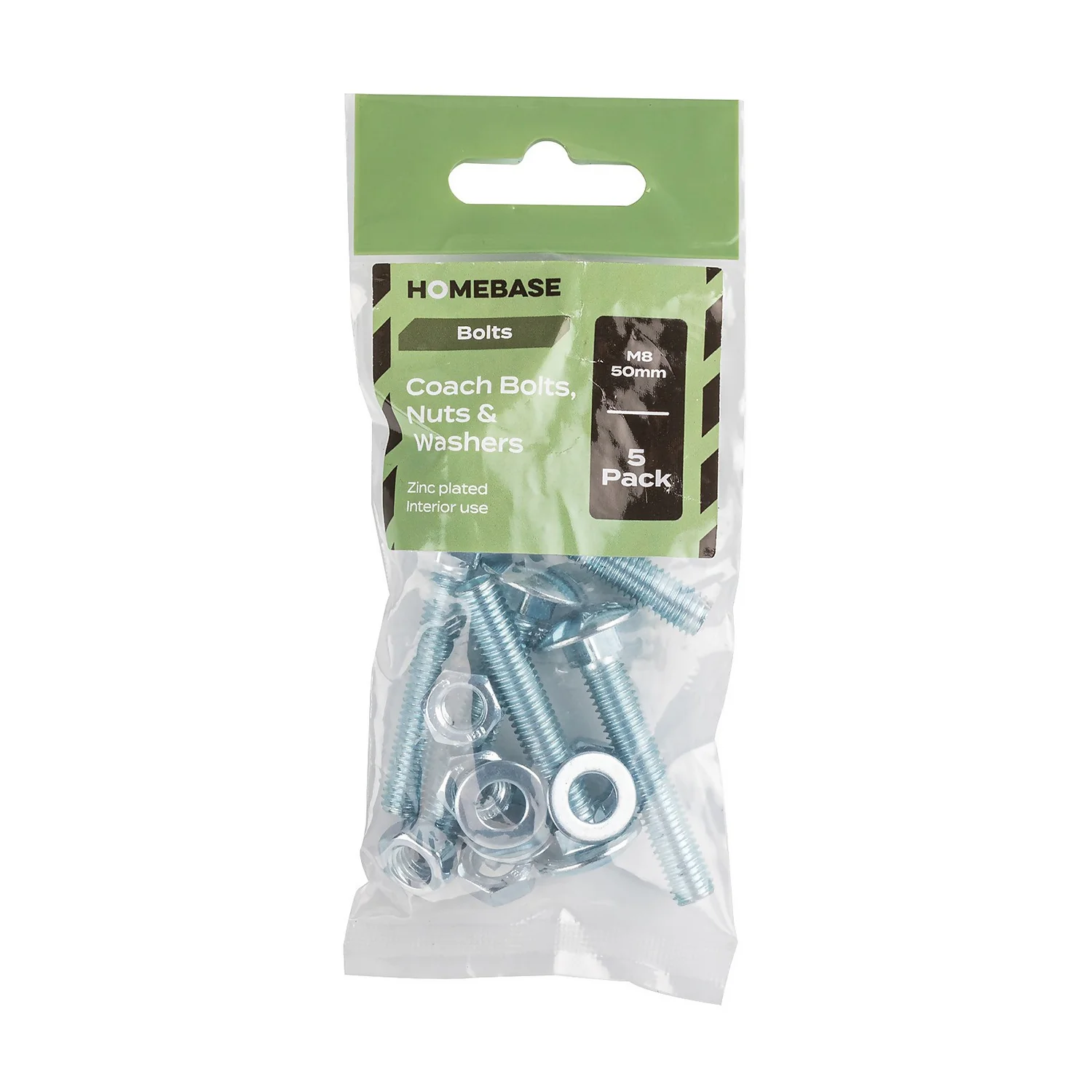 Homebase Zinc Plated Coach Bolt M8 50mm 5 Pack - Image 3