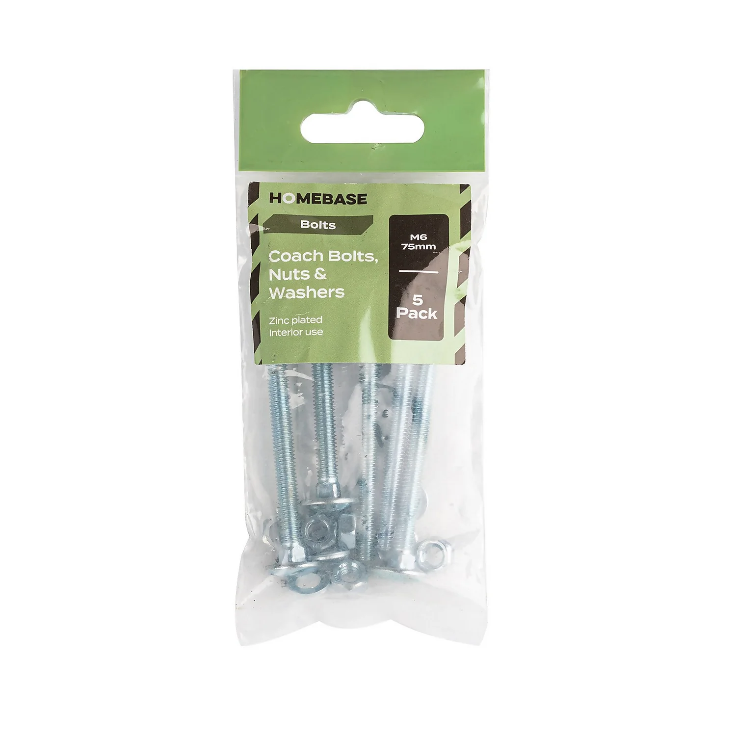 Homebase Zinc Plated Coach Bolt M6 75mm 5 Pack - Image 3