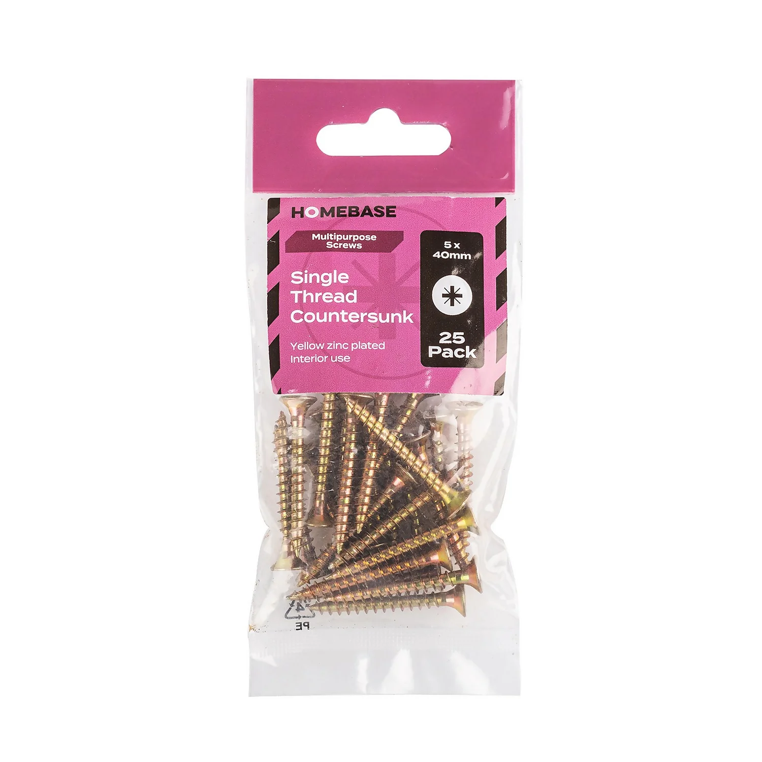 Homebase Yellow Zinc Plated Single Thread Screw 5 X 40mm 25 Pack - Image 3