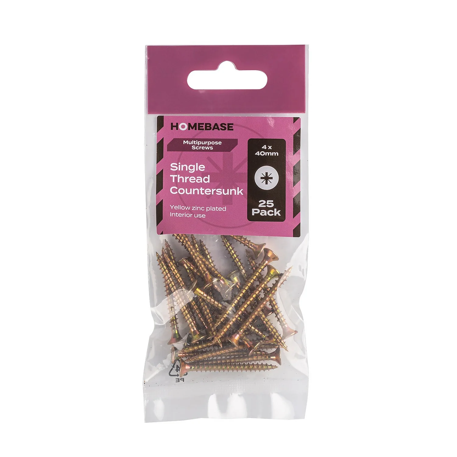 Homebase Yellow Zinc Plated Single Thread Screw 4 X 40mm 25 Pack - Image 3
