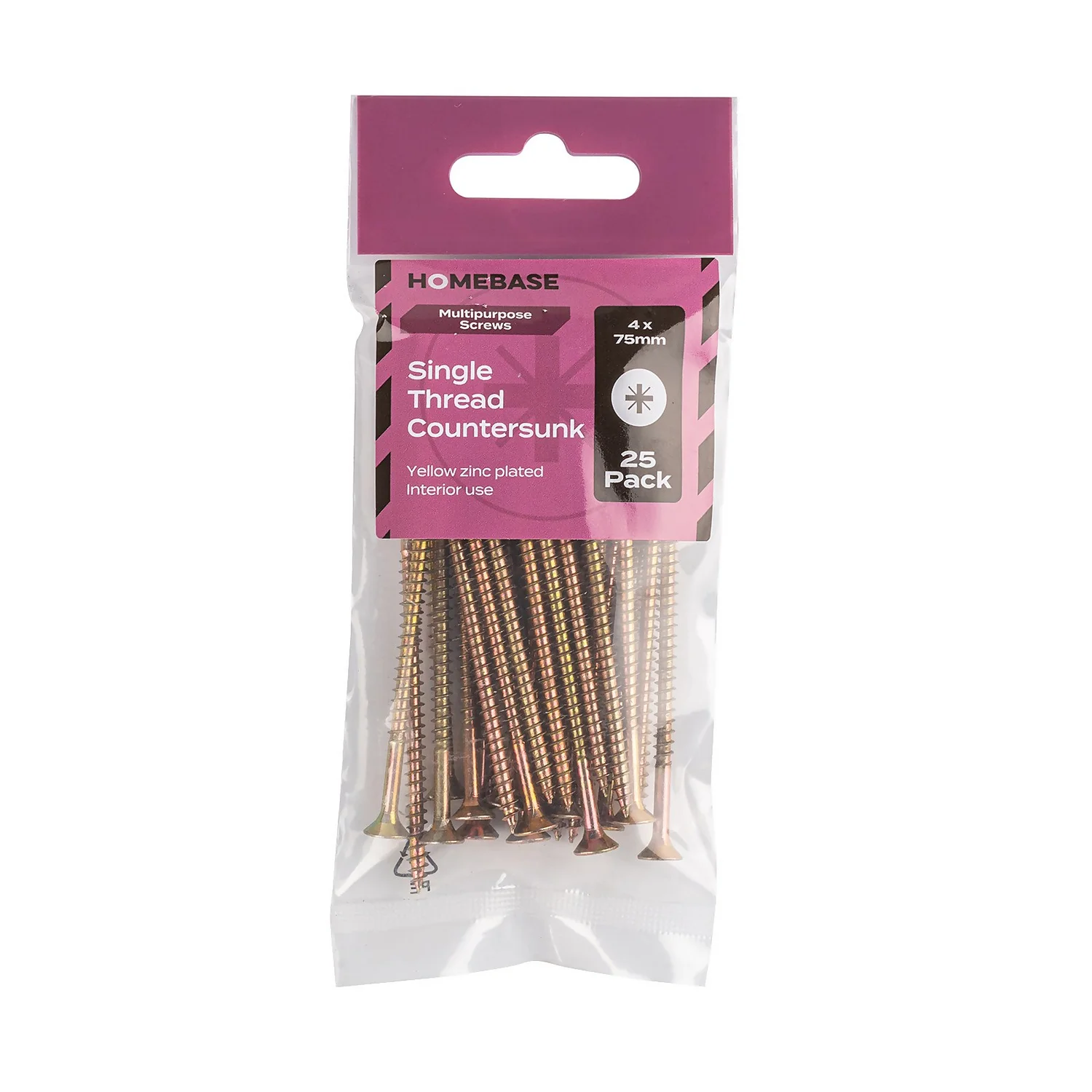 Homebase Yellow Zinc Plated Single Thread Screw 4 X 75mm 25 Pack - Image 3
