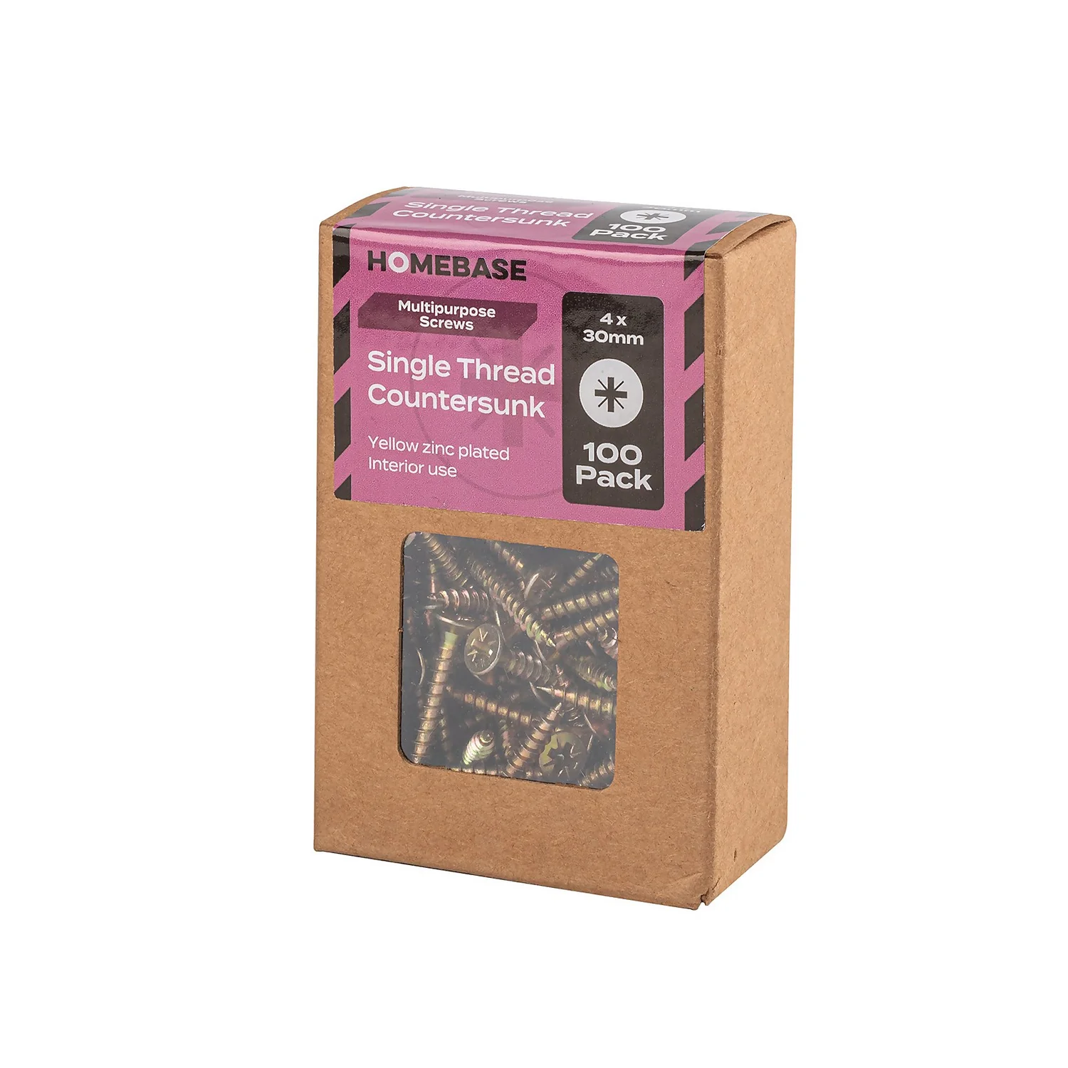 Homebase Yellow Zinc Plated Single Thread Screw 4 X 30mm 100 Pack - Image 3