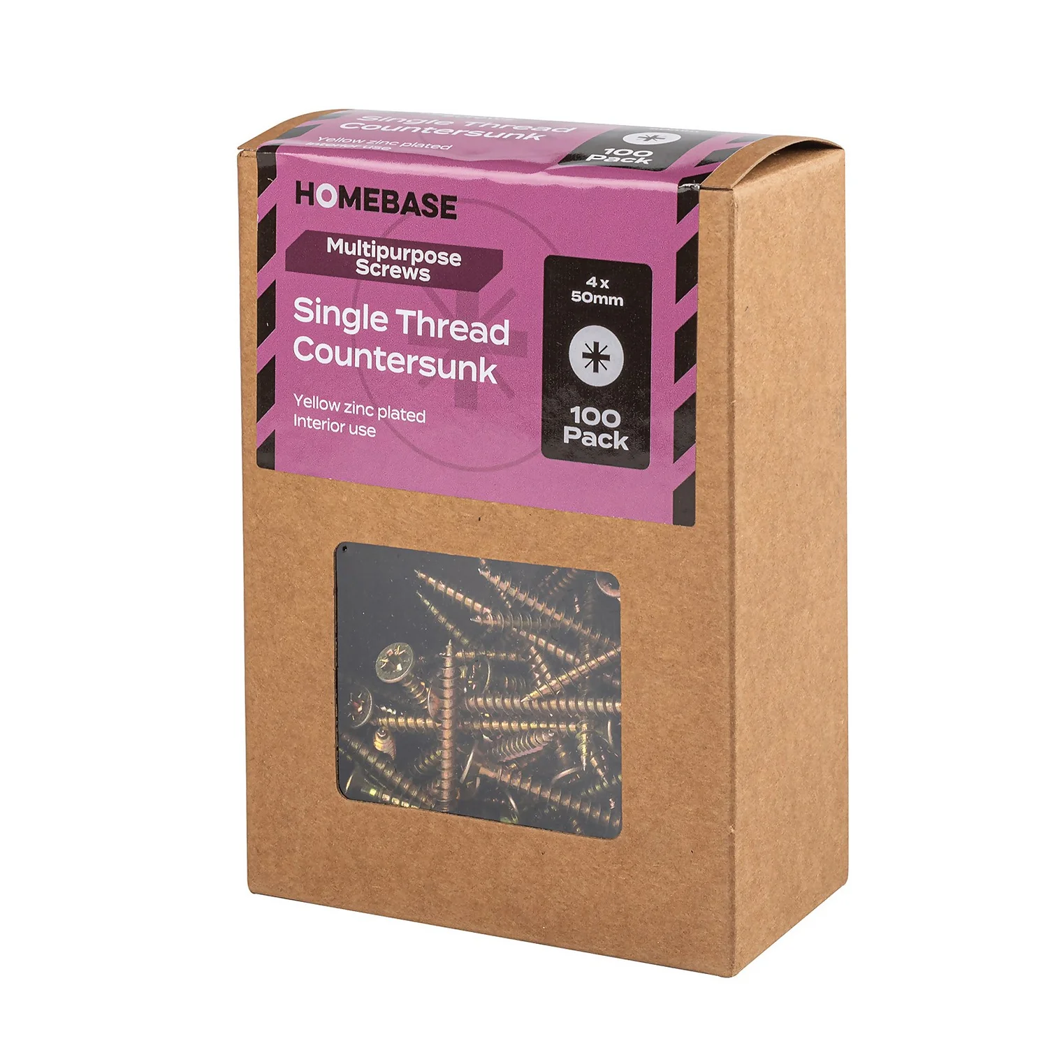 Homebase Yellow Zinc Plated Single Thread Screw 4 X 50mm 100 Pack - Image 3