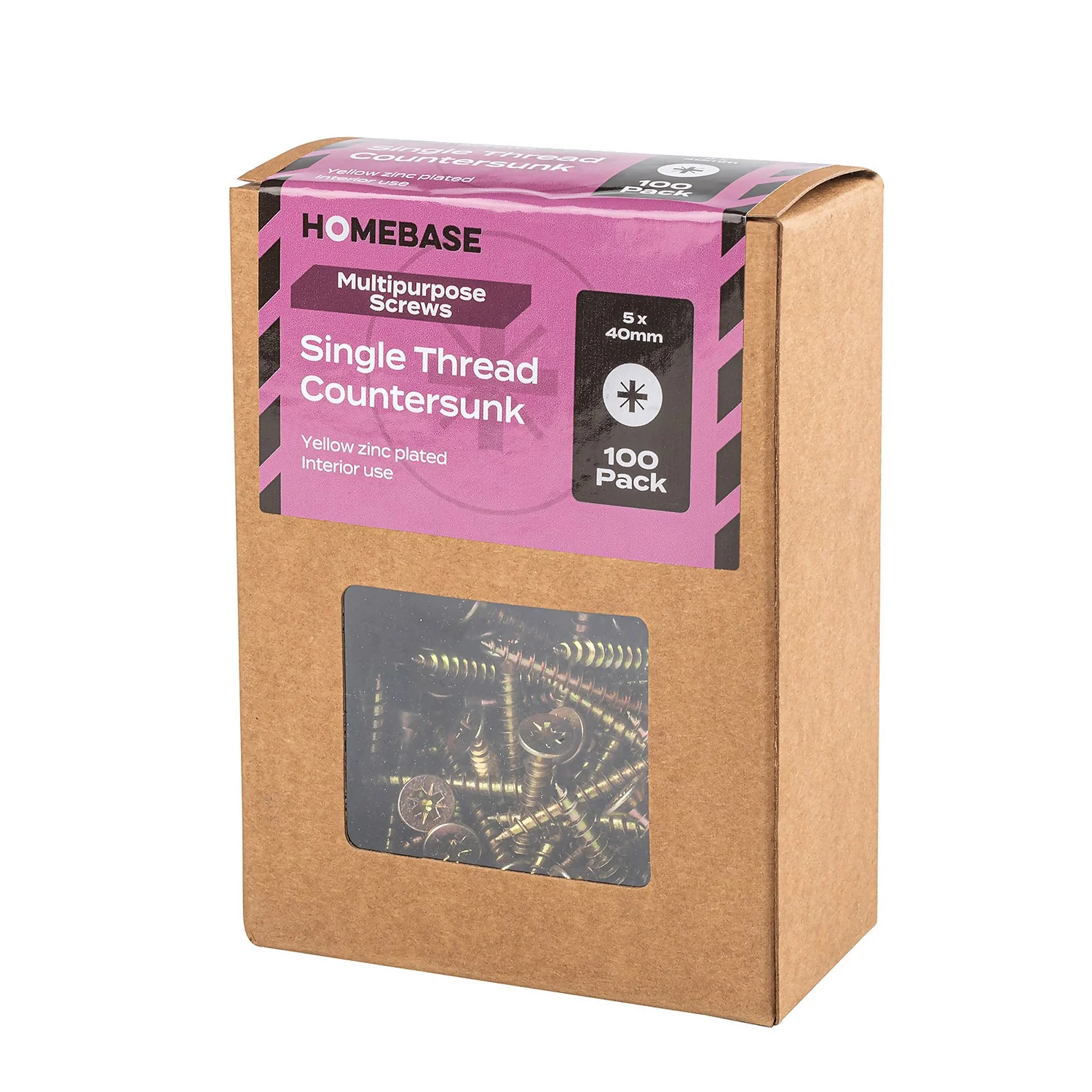 Homebase Yellow Zinc Plated Single Thread Screw 5 X 40mm 100 Pack - Image 3