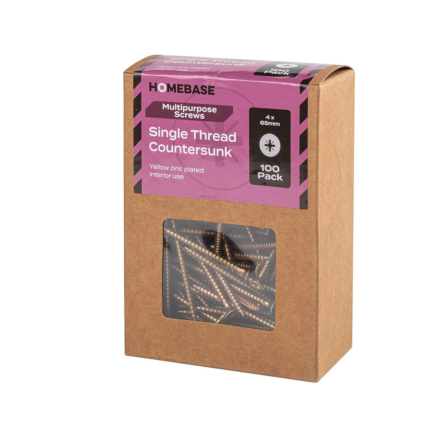 Homebase Yellow Zinc Plated Single Thread Screw 4 X 65mm 100 Pack - Image 3