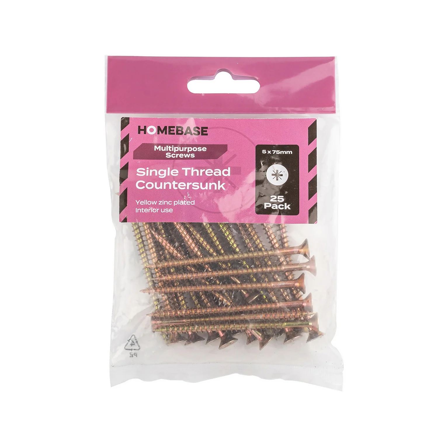 Homebase Yellow Zinc Plated Single Thread Screw 5 X 75mm 25 Pack - Image 3