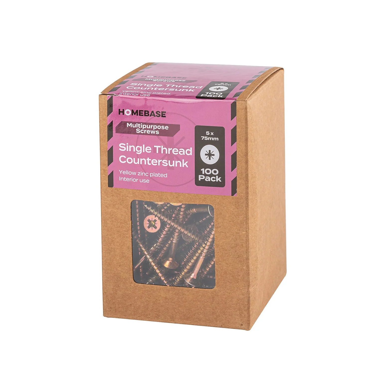 Homebase Yellow Zinc Plated Single Thread Screw 5 X 75mm 100 Pack - Image 3