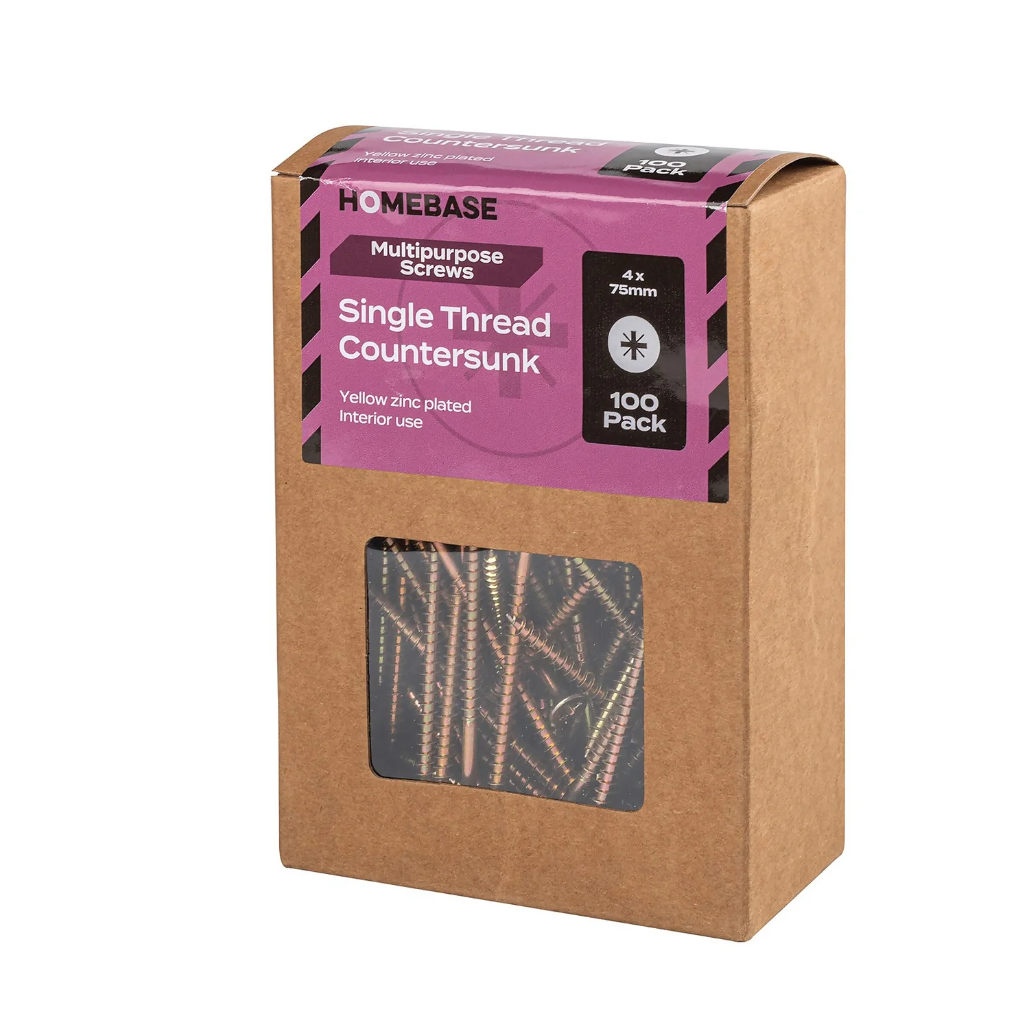 Homebase Yellow Zinc Plated Single Thread Screw 4 X 75mm 100 Pack - Image 3