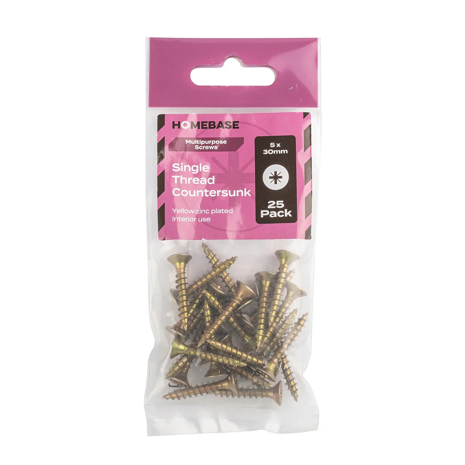 Homebase Yellow Zinc Plated Single Thread Screw 5 X 30mm 25 Pack - Image 3