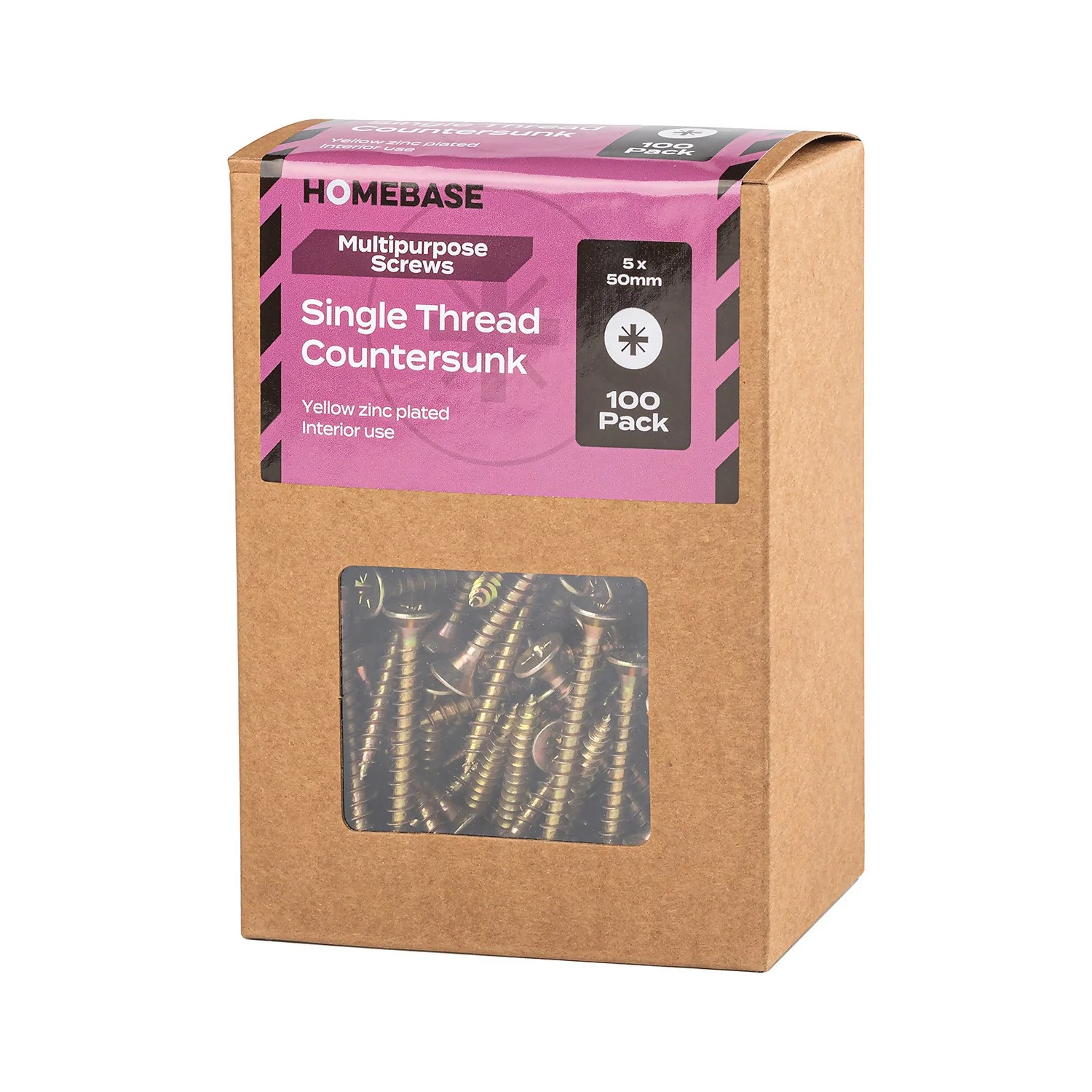 Homebase Yellow Zinc Plated Single Thread Screw 5 X 50mm 100 Pack - Image 3