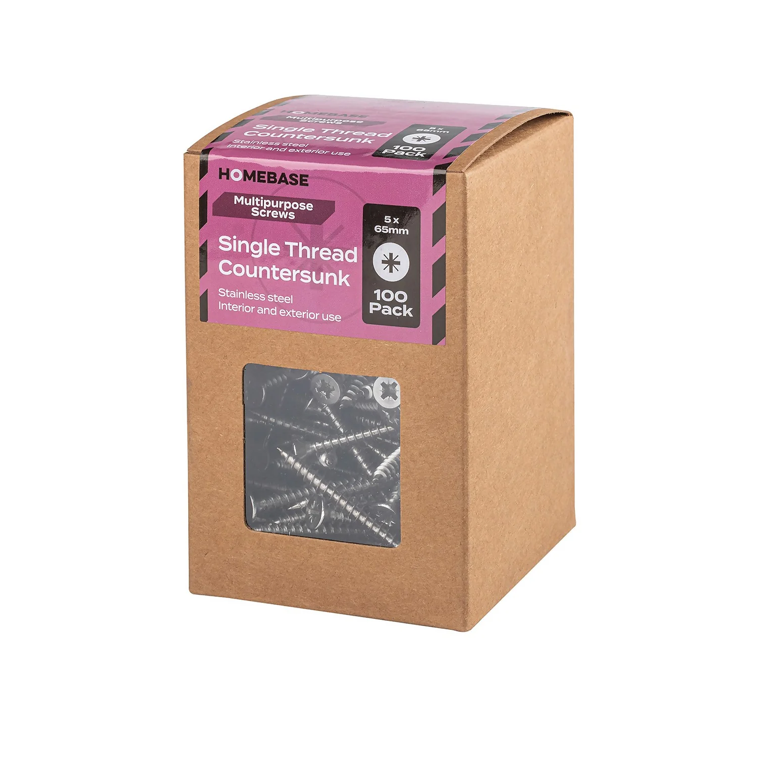 Homebase Stainless Steel Single Thread Screw 5 X 65mm 100 Pack - Image 3